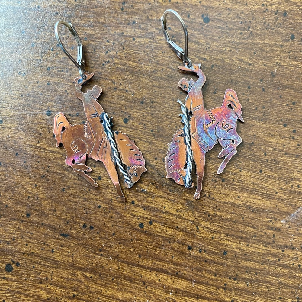 Melinda Horn bucking horse cooper earrings - Picture 3 of 5
